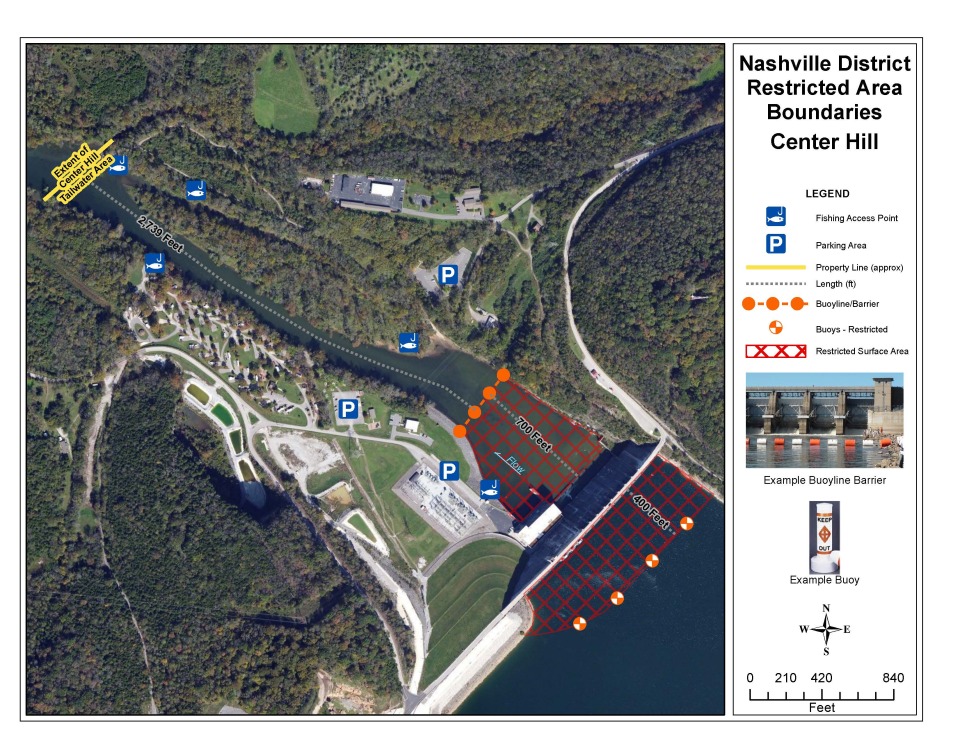 Center Hill Dam tailwater restriction COE Dam Safety Zone 2012