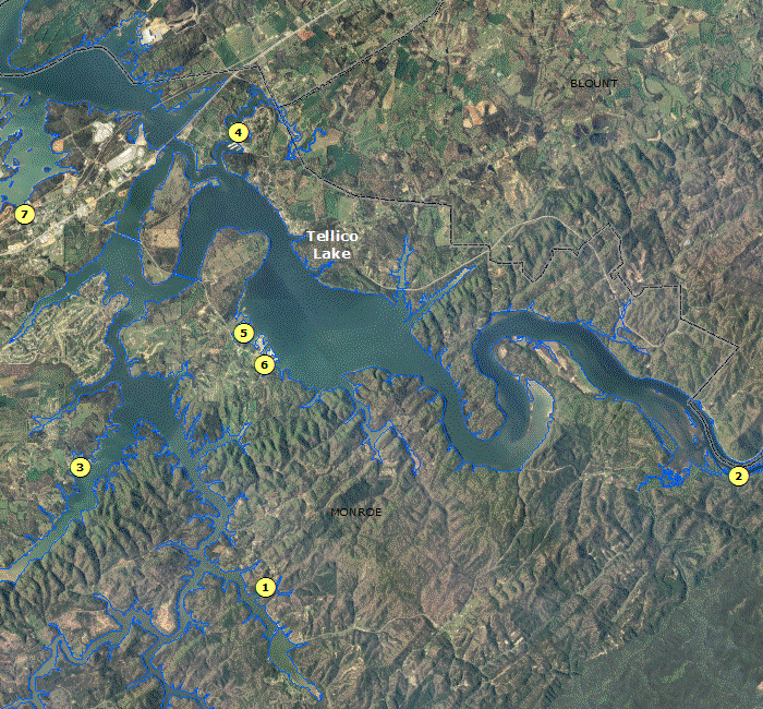 Tellico River Fishing Map Localwaters Tellico Lake Maps And Boat Ramps