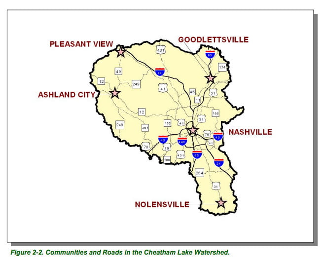 Cheatham Lake Maps towns highways