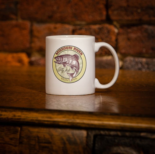Missouri River Fly Fish Coffee Mug. All designs are available on coffee mugs by request.