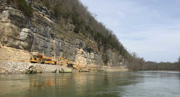 Caney Fork River Highway 141 construction Dekalb County March 8 2016 . The road is blocked