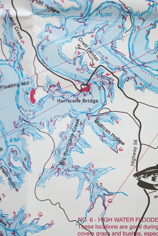Center Hill Lake Map Place Names: Craft Center (Appalachian Center for Arts and Crafts) Caney Fork River, Floating Mill, Hurricane Bridge, Mullican Hollow, Big Hurricane Creek, Irwin Hollow, Cherry Hill Hollow, Second Creek,