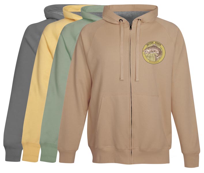 Betsie River Salmon fishing hoodie Michigan pull over Vintage Khaki fishing gift