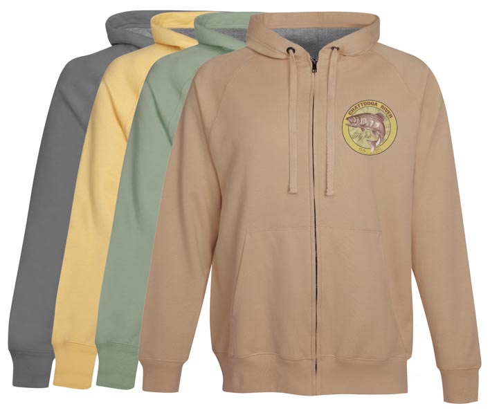 Chattooga River Fly Fishing Hoodie Fleece Zip Up Vintage Khaki Clothes anglers Gifts