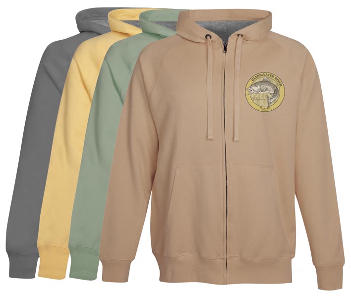 Clearwater River Salmon Fishing Hoodie Fleece Idaho Vintage khaki clothing gifts zip up