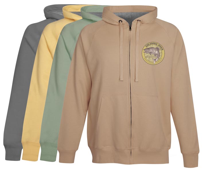 Columbia River Salmon Fishing hoodie fleece Washington Oregon Vintage Khaki Zip Up clothing gifts apparel