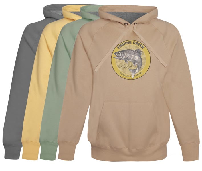Fishing Creek Fly Fishing Hoodie Fleece Pennsylvania Vintage Khaki Pull Over clothes for anglers gifts