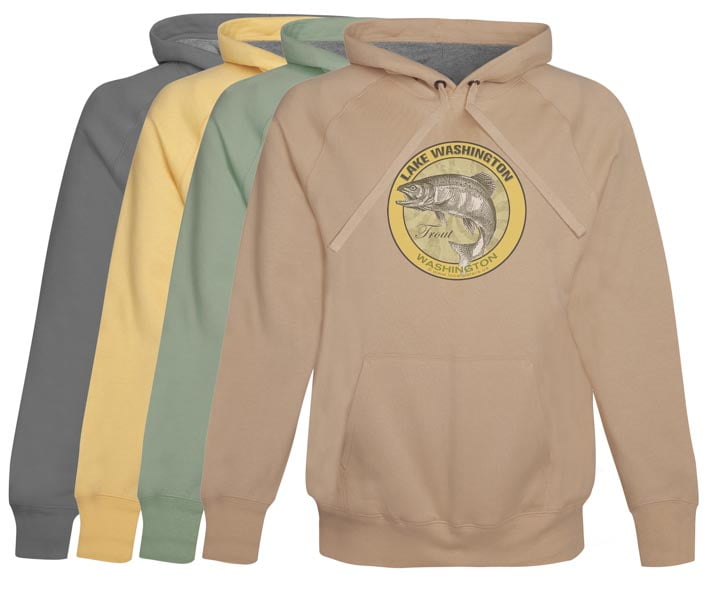 Lake Washington Trout fishing Hoodie Fleece Vintage Khaki Pull Over