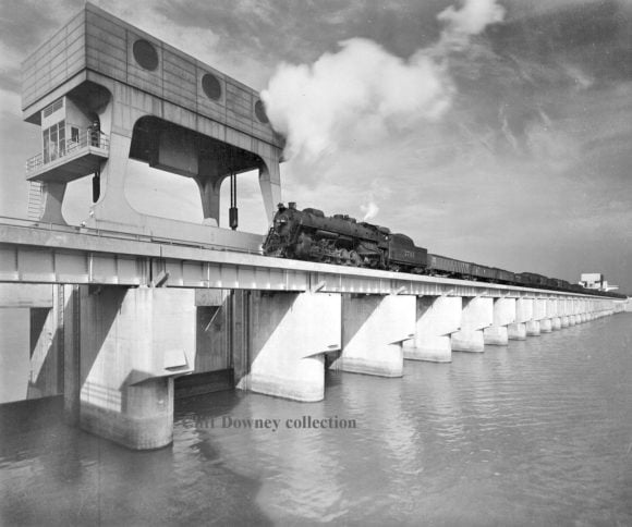 Kentucky Lake - a train crosses the dam in 1948
