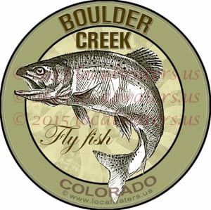 Boulder Creek Sticker Fly Fishing Decal Colorado Trout Fish Jumping Emblem design logo