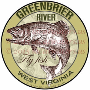 Greenbrier River Sticker Fly Fishing West Virginia Trout Fish Jumping Logo Design Emblem