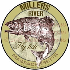 Millers River Sticker Fly Fishing Decal Massachusetts Trout Fish Jumping Logo Emblem Design Miller's