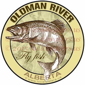 Oldman River Sticker Fly Fishing Decal Alberta Canada Trout Fish emblem logo design