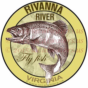 Rivanna River Sticker Fly Fishing Decal Virginia Trout Fish Jumping emblem logo design