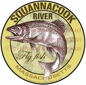 Squannacook River Sticker Fly Fishing Decal Massachusetts Trout Fish Jumping Logo Design Emblem