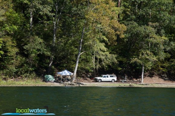 Calderwood Lake, Magazine campsite, end of the road. This was built on the old railroad bed that was used during the construction of dams on the Little Tennessee River.