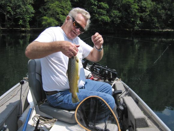 Calderwood Lake, holdover brown trout caught fishing near weedbed @ magazine