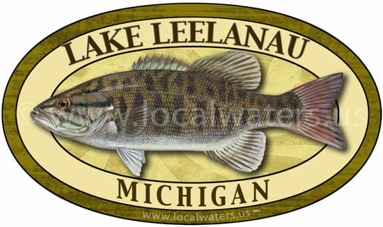 Lake Leelanau sticker Smallmouth Bass Decal Michigan fishing logo